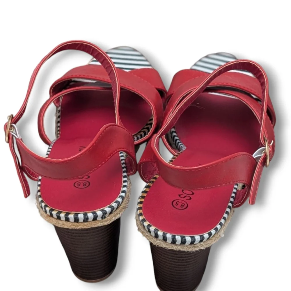 Sociology Women's Block-Heel Strappy Sandals Red Size 8.5 - Picture 7 of 13